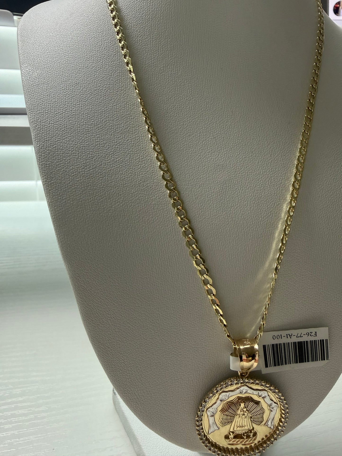 Cadena 3.8 mm y medalla virgen 10 k