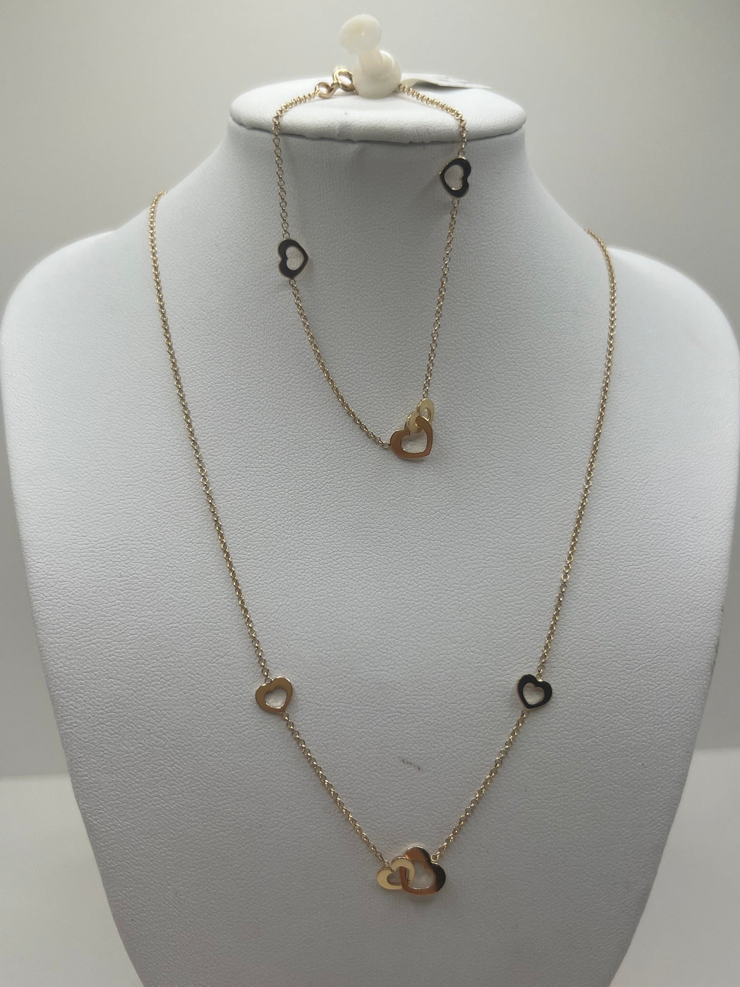 Set cadena 14 k oro sólido de corazones