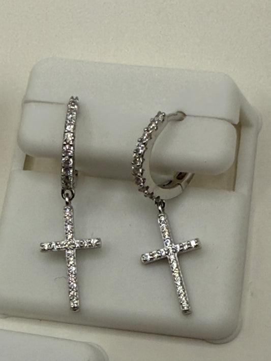 Aros o argolla plata 925 de cruz