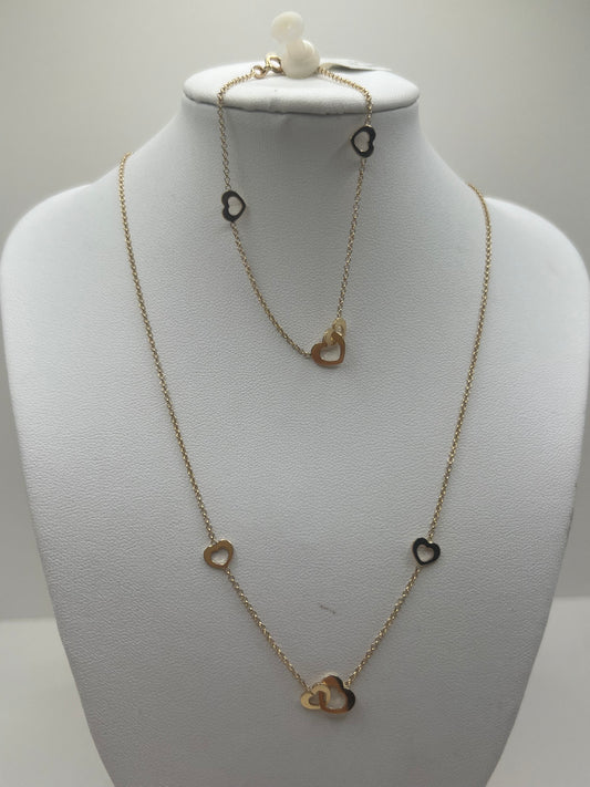 Set cadena 14 k oro sólido de corazones