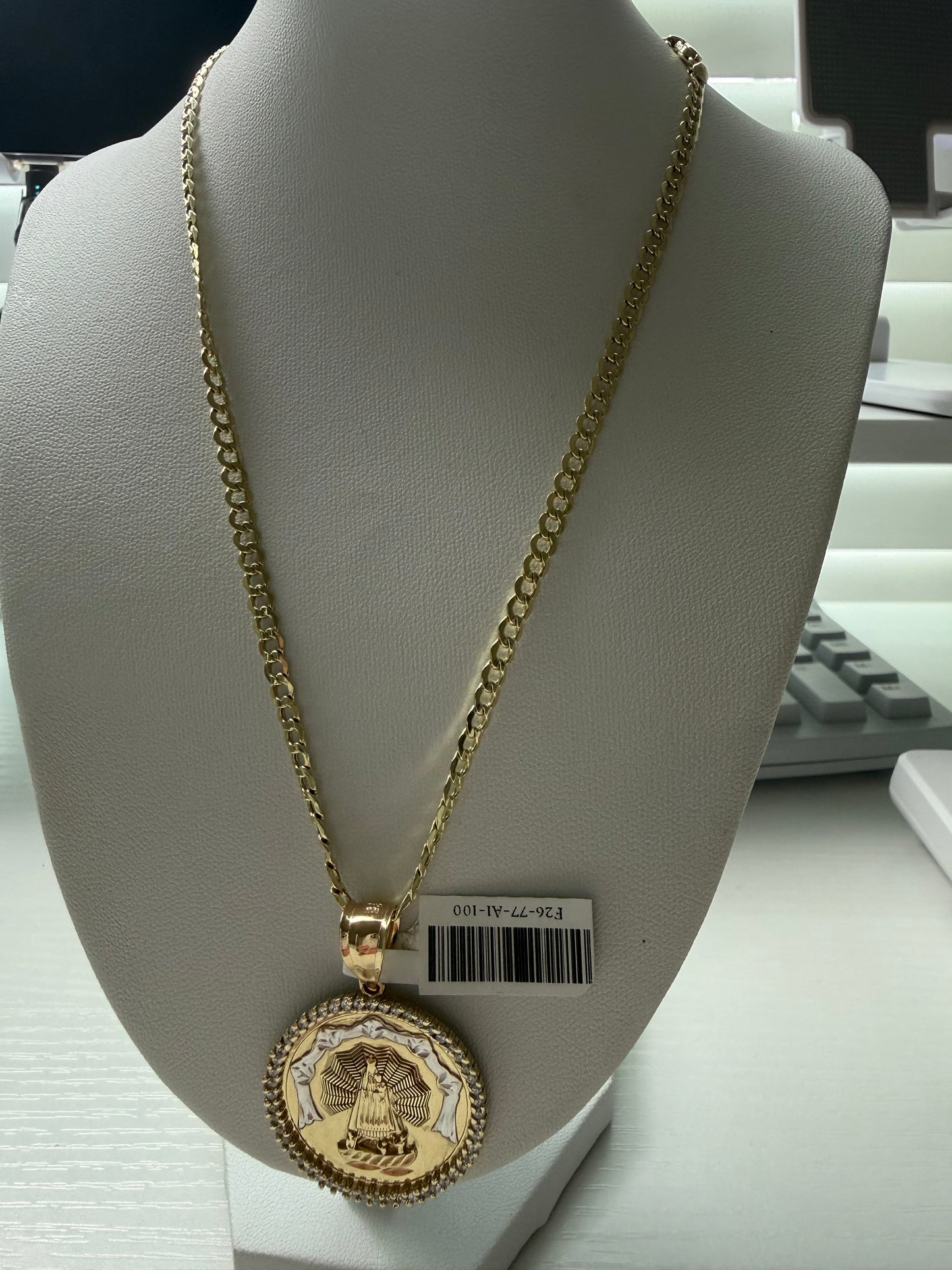 Cadena 3.8 mm y medalla virgen 10 k